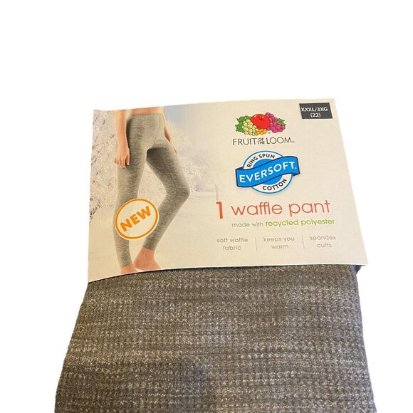 Fruit‎ Of The Loom Women Waffle Knit Thermal Long John Pants Gray XXXL 3X 22 NEW - Picture 4 of 5